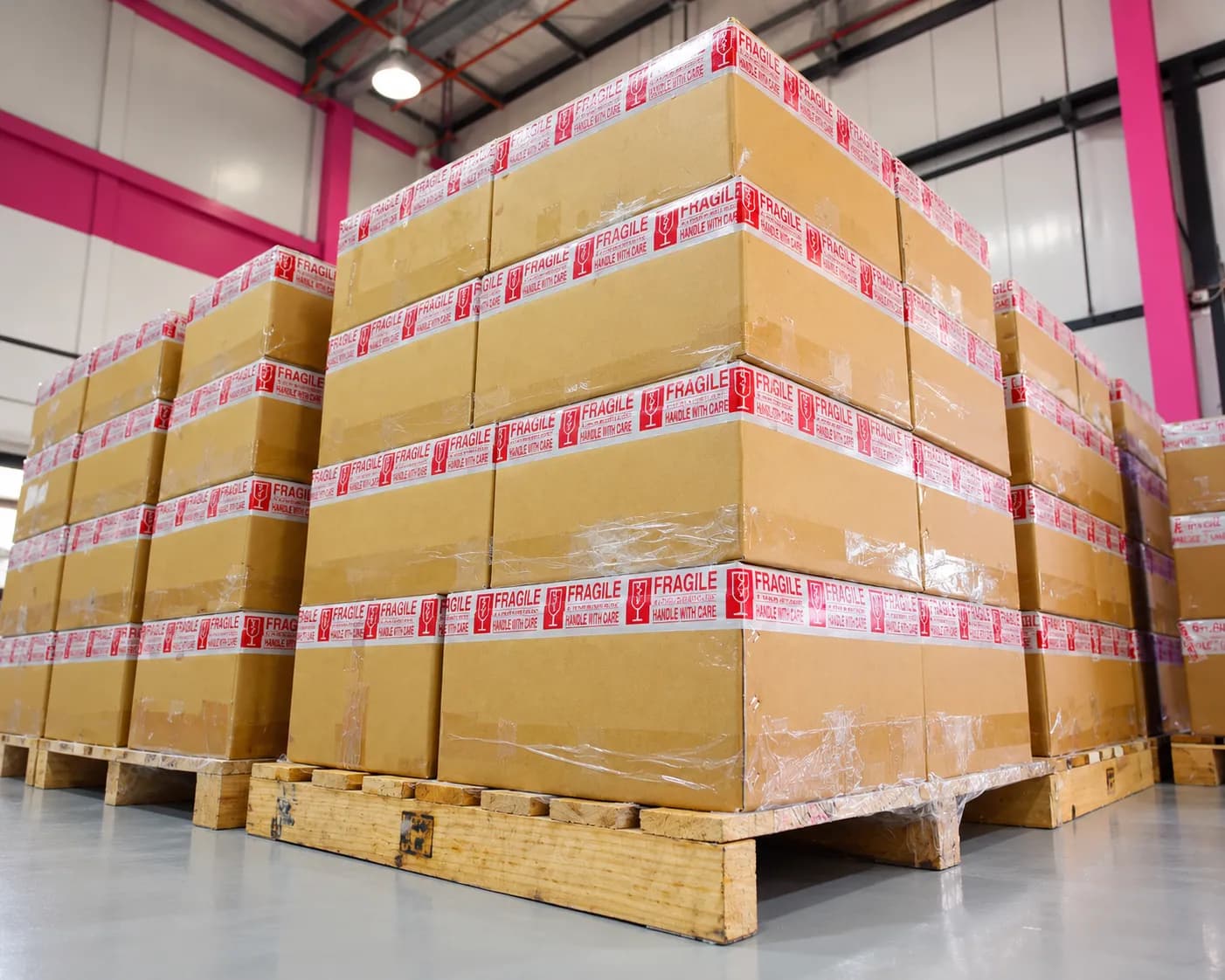 Palletised Crazy Choco cartons ready for export at our Dubai factory
